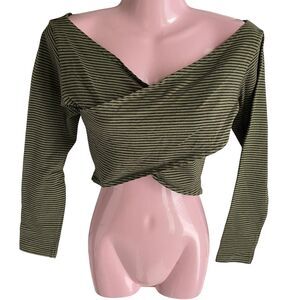 Esprit Collection Top Womens Medium Striped Long Sleeve Stretch Crop Y2K Shirt